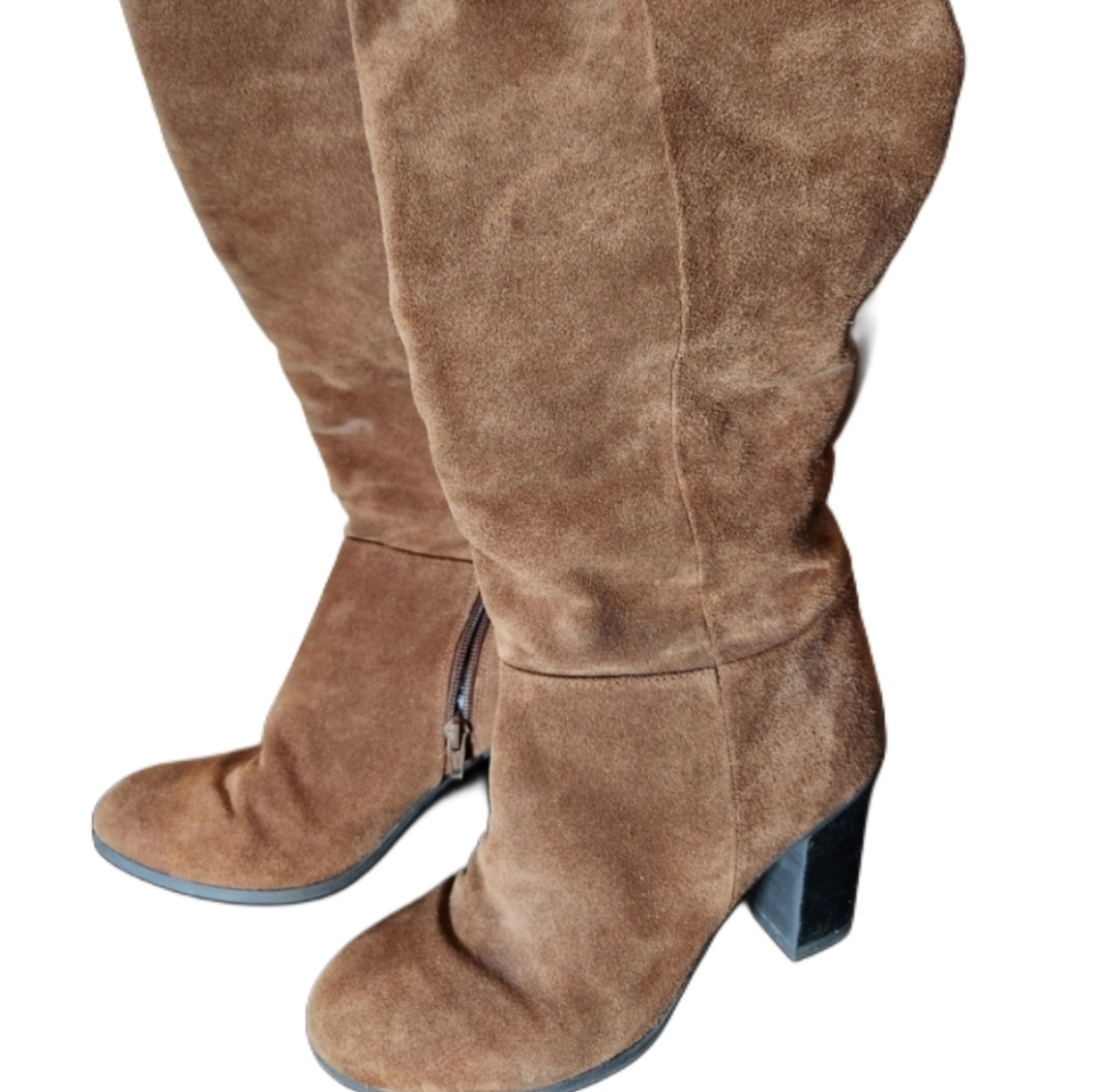 Aldo brown suede heeled boots rounded toe‎ zippered